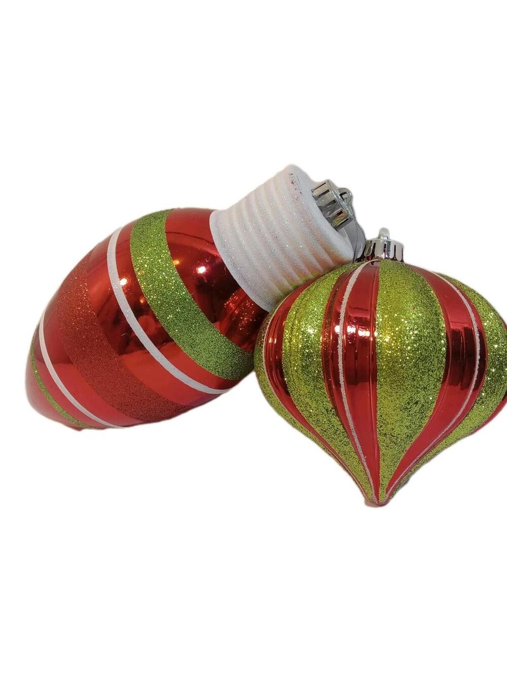 Finial Style Christmas Ornaments Red Green Lot Of 2 Teardrop Lightbulb / Onion - Picture 3 of 5